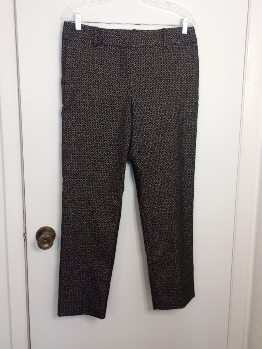 Ann Taylor Factory Black & Gold Jacquard Holiday Ankle Pants